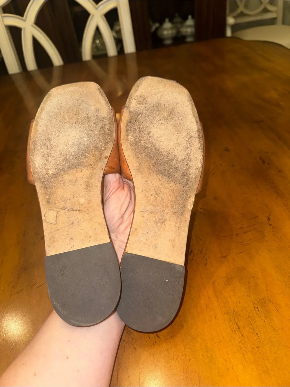 Tory Burch Cognac Leather Slide Sandals with Gold Logo - Picture 3 of 5